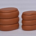 Conjunto de Pufes Redondos em Tom Terracota