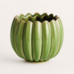 Cachepot Cerâmico Verde com Bordas Onduladas