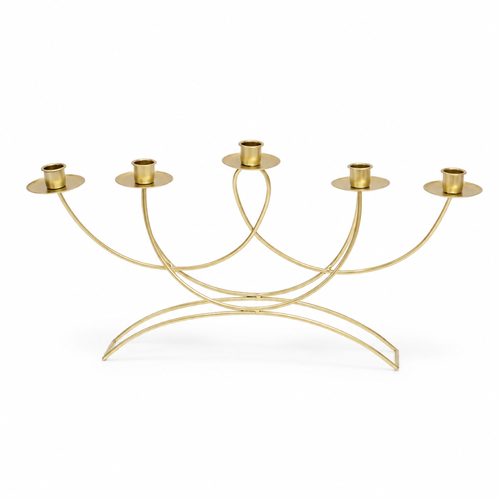 Candelabro Dourado de Mesa com 5 Porta-Velas
