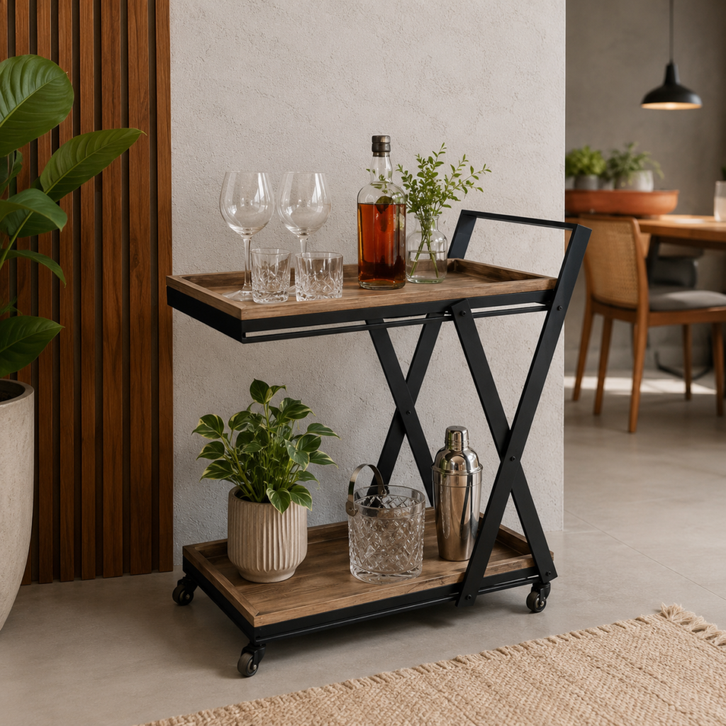 Carrinho Bar Industrial de Dois Andares com Estrutura em X