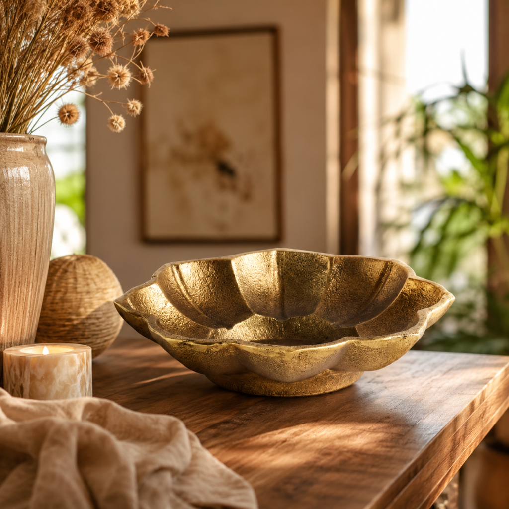 Centro de Mesa Dourado em Formato de Flor