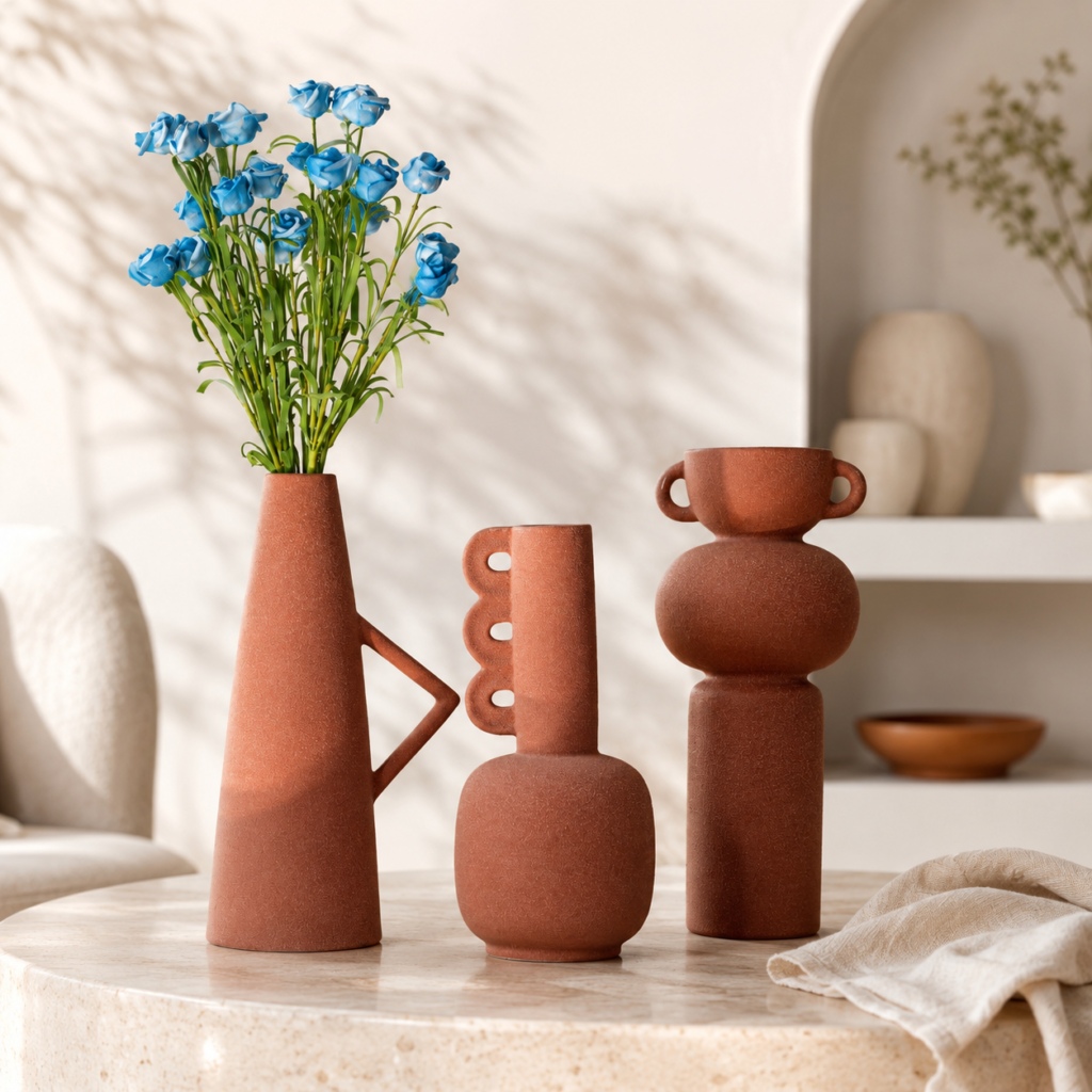 Coleção de Vasos Esculturais Terracota Modernista