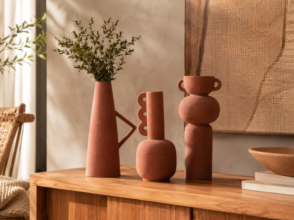 Coleção de Vasos Esculturais Terracota Modernista