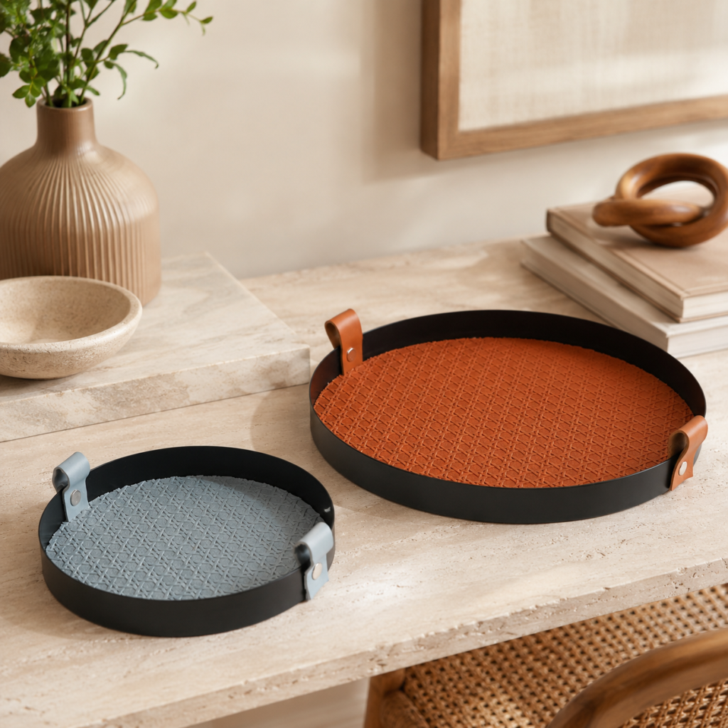 Conjunto de Bandejas Decorativas Redondas Terracota