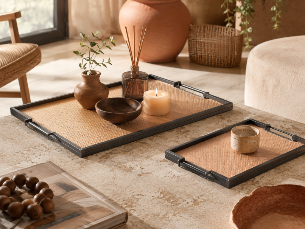 Conjunto de Bandejas Retangulares com Textura Tramada Quente