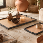 Conjunto de Bandejas Retangulares com Textura Tramada Quente