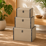 Conjunto de Baús Decorativos Empilháveis em Tons Neutros