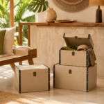Conjunto de Baús Decorativos Empilháveis em Tons Neutros