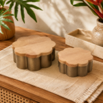 Conjunto de Caixas Decorativas em Formato de Flor com Tampa Amadeirada