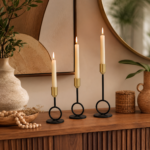 Conjunto de Castiçais Minimalistas Preto e Dourado