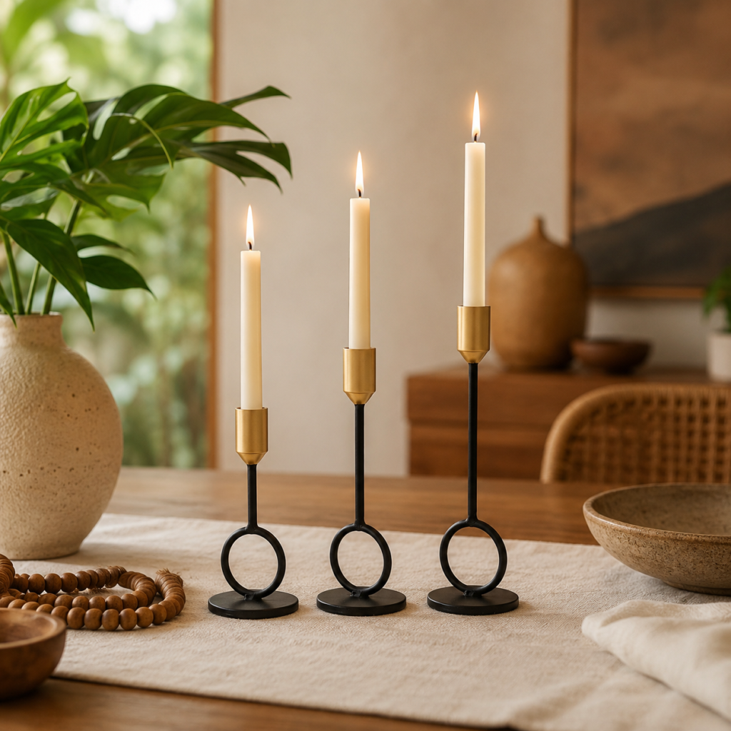 Conjunto de Castiçais Minimalistas Preto e Dourado