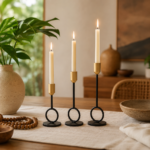 Conjunto de Castiçais Minimalistas Preto e Dourado