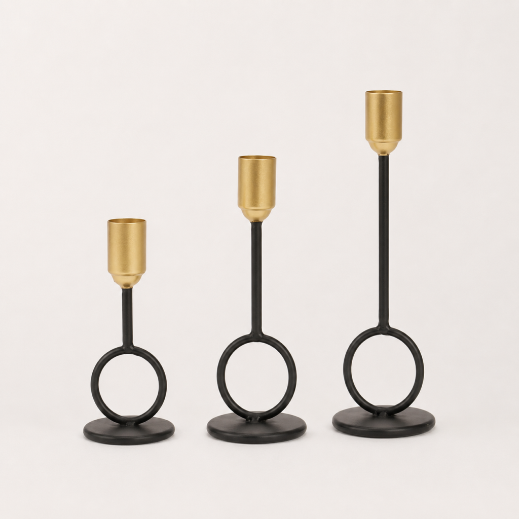Conjunto de Castiçais Minimalistas Preto e Dourado