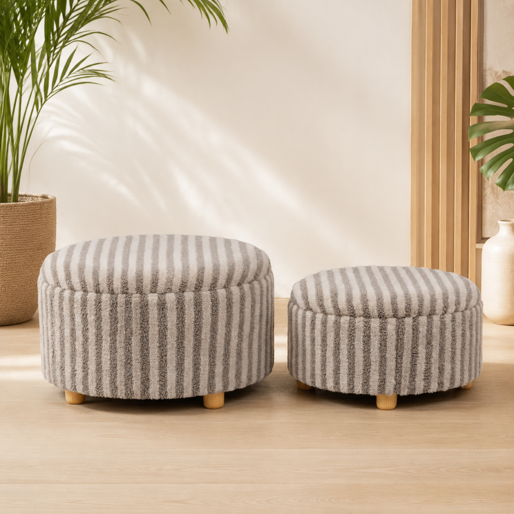 Conjunto de Pufes Redondos com Textura Listrada