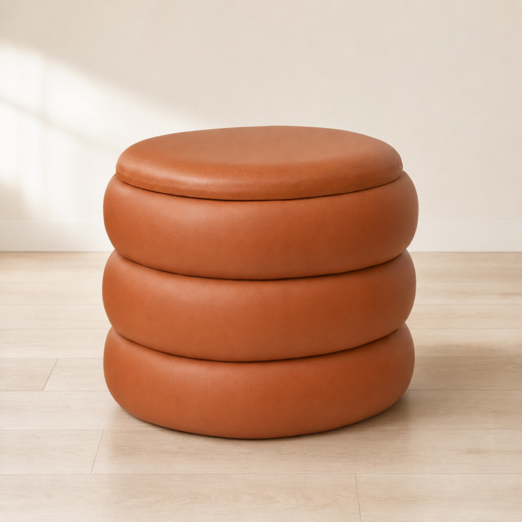 Conjunto de Pufes Redondos em Tom Terracota