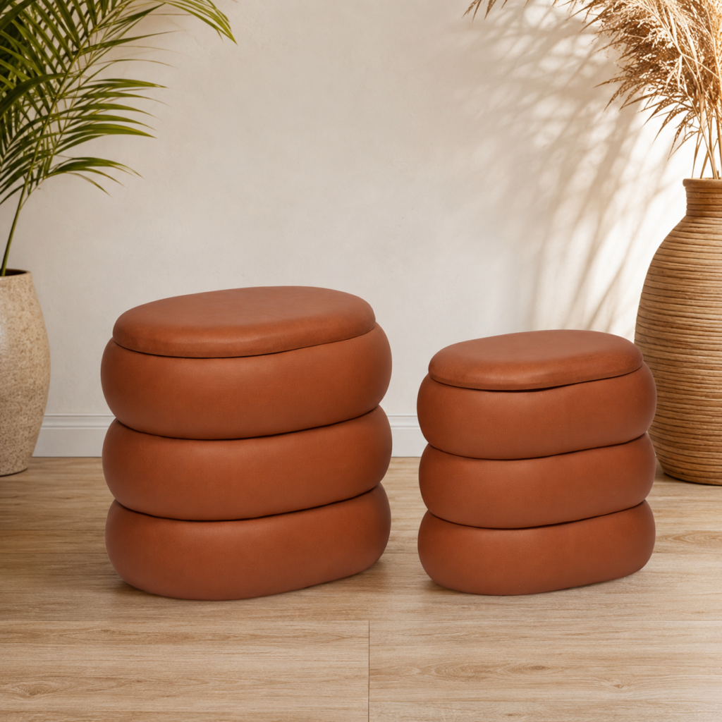 Conjunto de Pufes Redondos em Tom Terracota