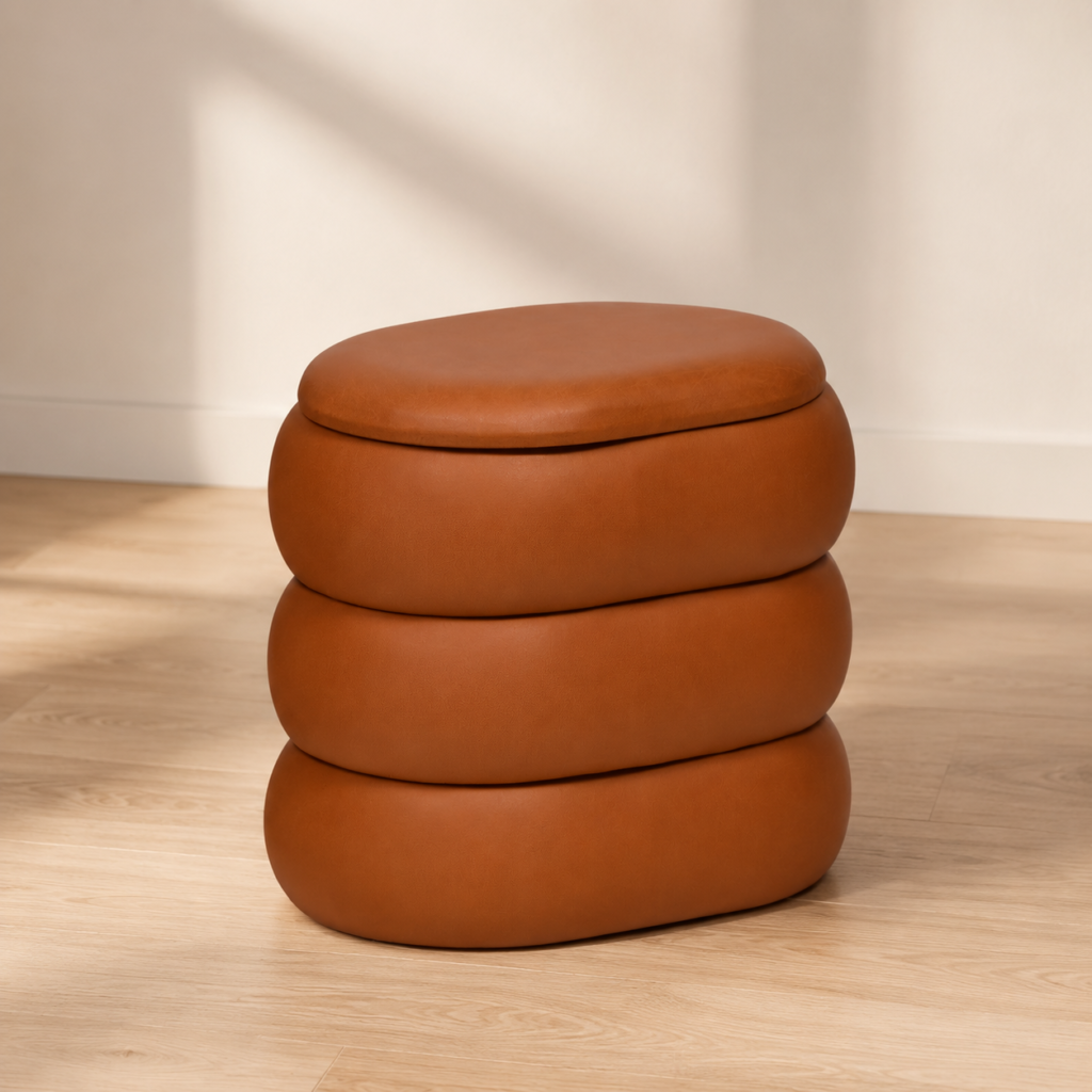 Conjunto de Pufes Redondos em Tom Terracota