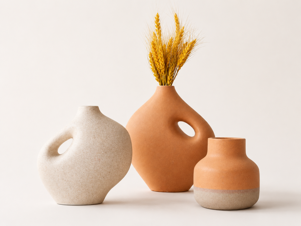 Conjunto de Vasos Esculturais Orgânicos Areia e Terracota