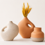 Conjunto de Vasos Esculturais Orgânicos Areia e Terracota