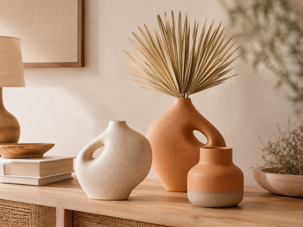 Conjunto de Vasos Esculturais Orgânicos Areia e Terracota