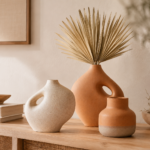 Conjunto de Vasos Esculturais Orgânicos Areia e Terracota