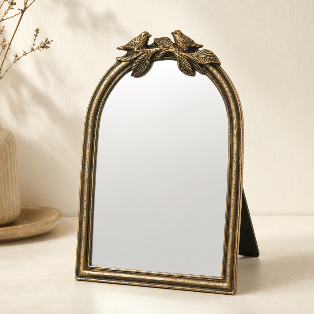 Espelho Decorativo de Mesa com Pássaros e Folhas
