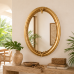 Espelho Oval Dourado com Detalhes de Cervo