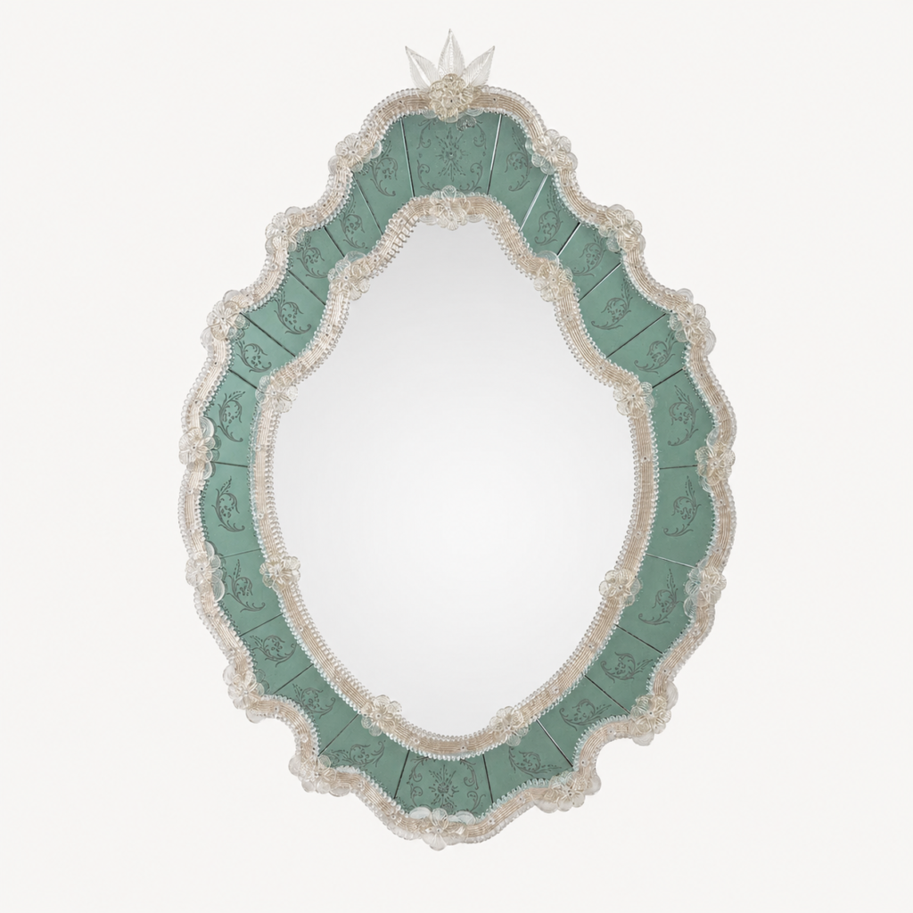 Espelho Veneziano Verde com Moldura Floral