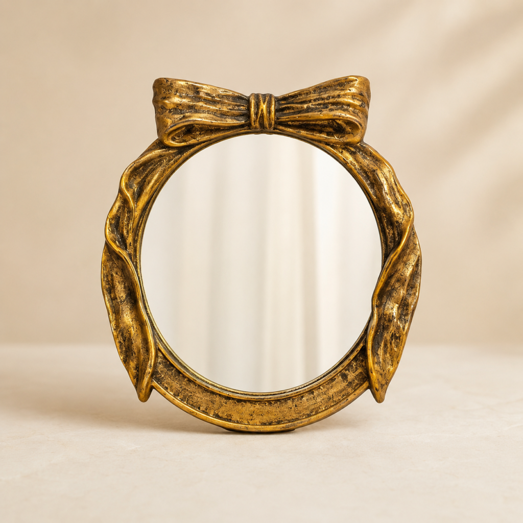 Espelho de Mesa Dourado com Laço Redondo