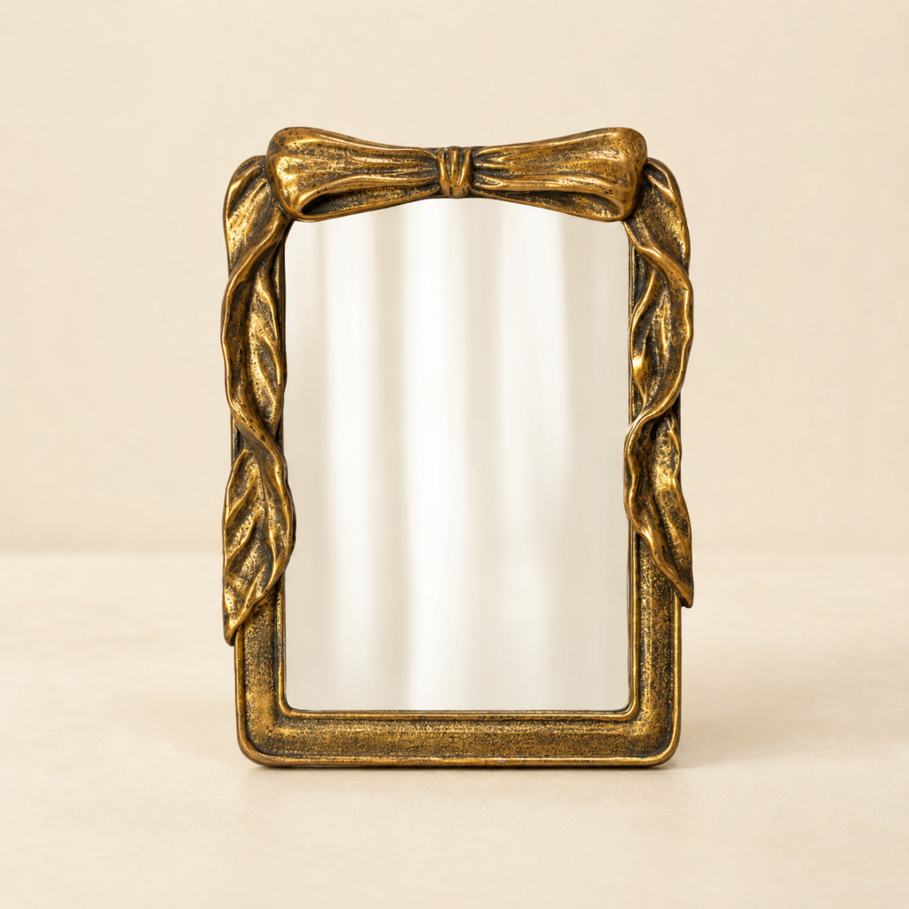 Espelho de Mesa Dourado com Laço Retangular