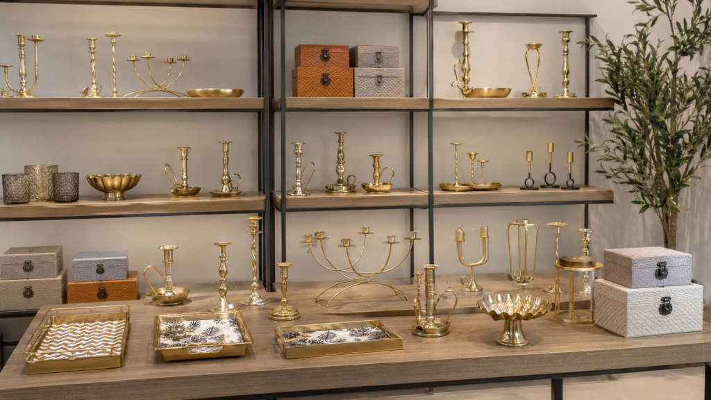 Linha de Castiçais, Bandejas e Caixas Decorativas para Lojas e Importadores