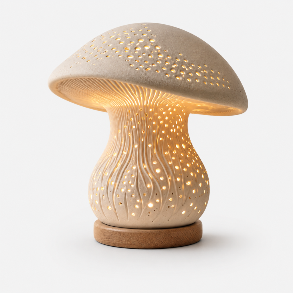 Luminária Decorativa Cogumelo em Cerâmica com LED