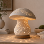Luminária Decorativa Cogumelo em Cerâmica com LED