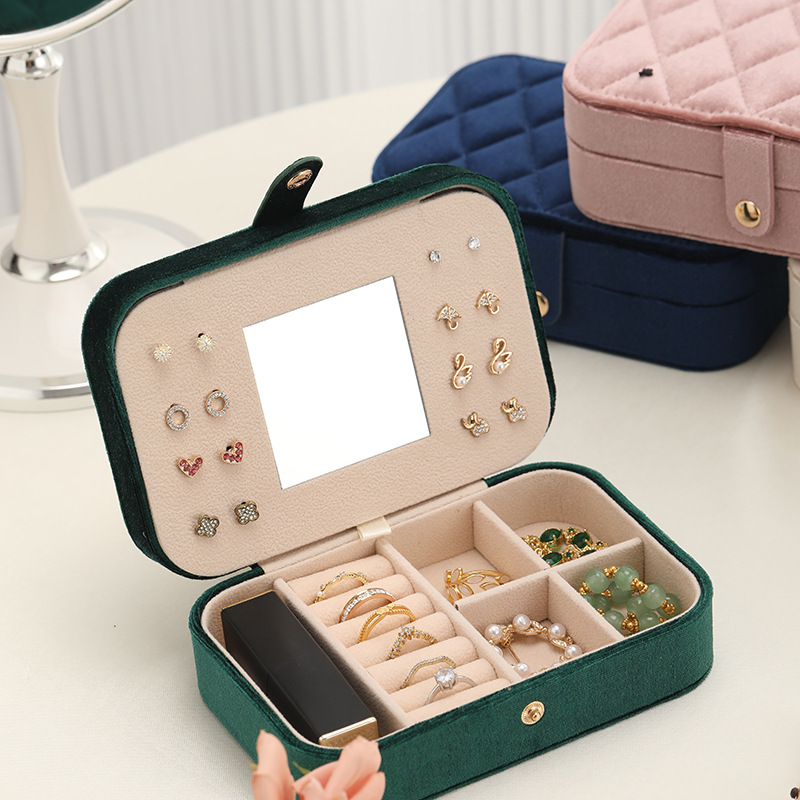 Porta Joias de Veludo Matelassê com Espelho para Viagem