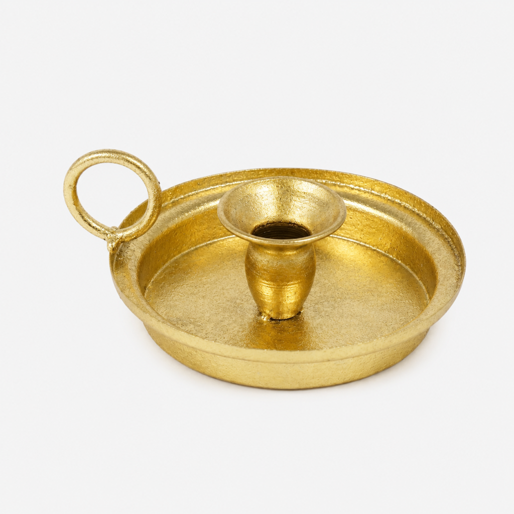 Porta-Vela Dourado com Bandeja Redonda e Alça