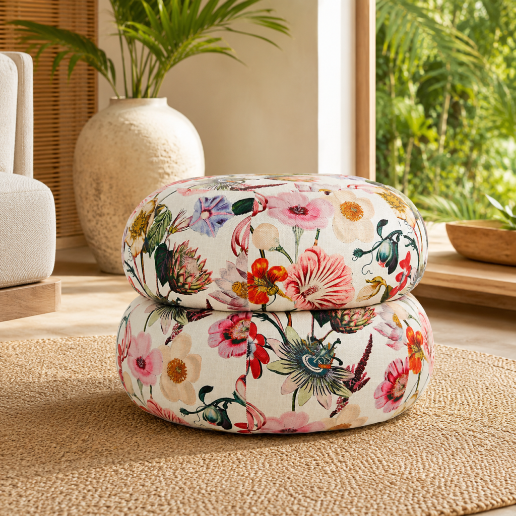 Puff Redondo Floral Estampado