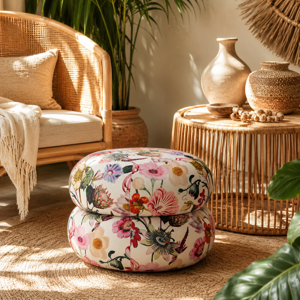 Puff Redondo Floral Estampado