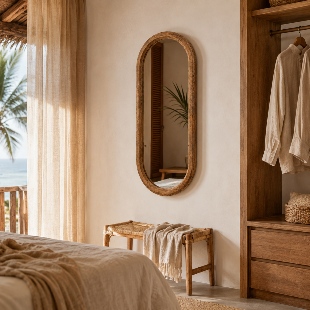Espelho Cápsula Vertical em Moldura Amadeirada