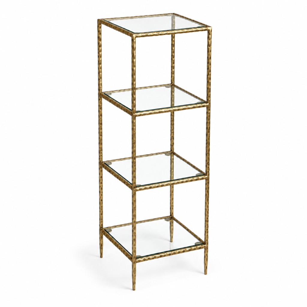 Estante Decorativa Alta Dourada com 4 Prateleiras de Vidro