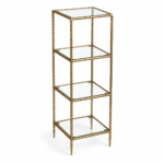 Estante Decorativa Alta Dourada com 4 Prateleiras de Vidro