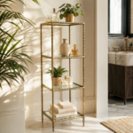 Estante Decorativa Alta Dourada com 4 Prateleiras de Vidro