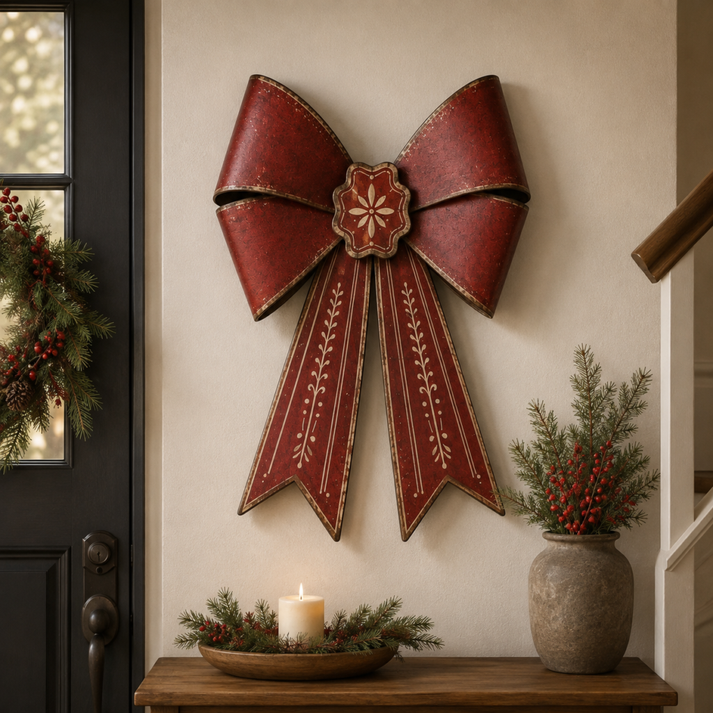 Laço Decorativo de Natal Heritage em Metal e MDF